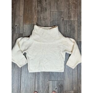 Pilcro Women's Cream Chunky Knit Mock Neck Cropped Sweater Size Small‎